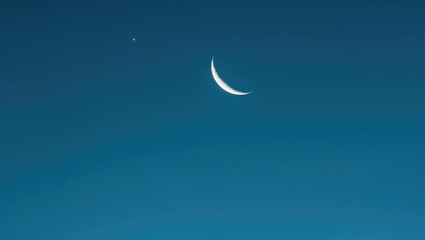 Wall Mural - The daytime blue sky features a white moon hanging centrally