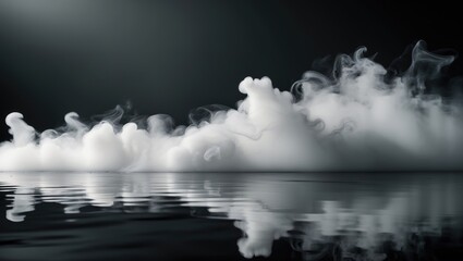 Wall Mural - Black background with abstract white smoke