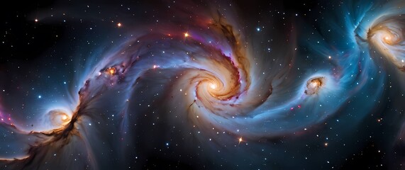 Wall Mural - colorful stellar nebulae swirling with bright star clusters on a cosmic black backdrop