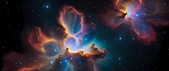 Wall Mural - colorful nebula clouds bursting with star clusters on a cosmic black background