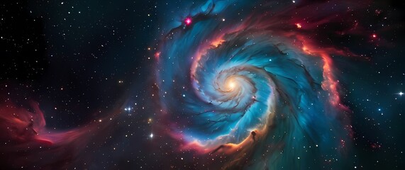 Wall Mural - colorful cosmic nebulae swirling with sparkling star clusters set against vibrant black galactic bac