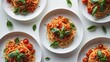 © VirtualVista - Linguini pasta with tomatoes and basil, classic Italian dish isolated on white