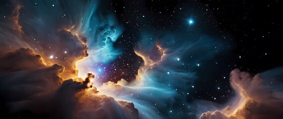 Wall Mural - bright nebula clouds and sparkling star clusters on black space canvases