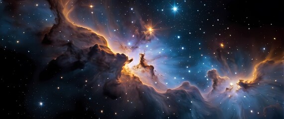 Wall Mural - bright nebula clouds and sparkling star clusters on black space canvases