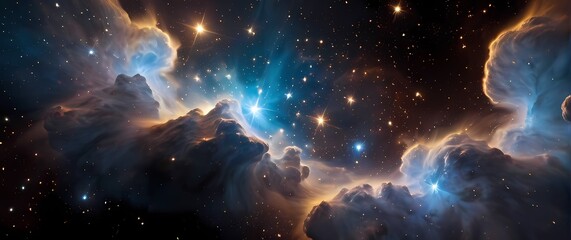 Wall Mural - bright nebula clouds and sparkling star clusters on black space canvases