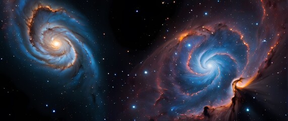 Wall Mural - bright cosmic nebulae swirling with sparkling star clusters set against deep black galactic canvases