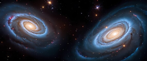 Wall Mural - bright cosmic nebulae swirling with glowing star clusters set against deep black galactic spaces