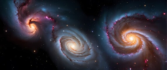 Wall Mural - bright cosmic nebulae swirling with glowing star clusters set against deep black galactic spaces