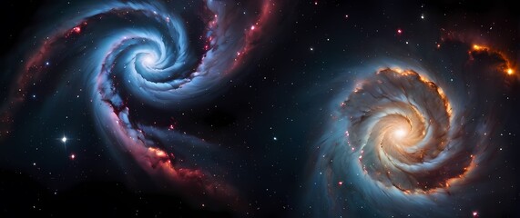 Wall Mural - bright cosmic nebulae swirling with glowing star clusters set against deep black galactic background