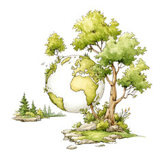 an illustration shows earth with trees growing promoting environmental care