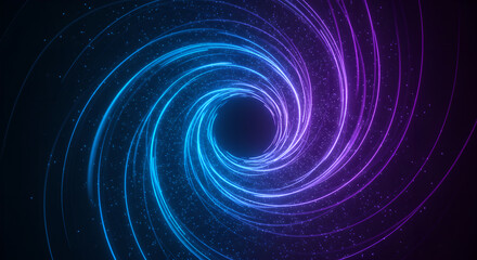 Wall Mural - blue and purple light streaks creating a spiral tunnel with sparkling particle dust. abstract digita