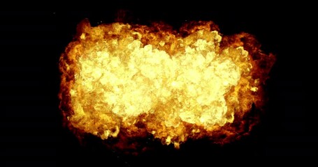 Wall Mural - high speed fireball explosion towards to camera isolated on black background.