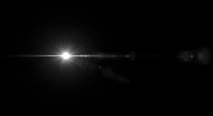 Wall Mural - abstract light effect on black background with bright white glowing central element and lens flare f