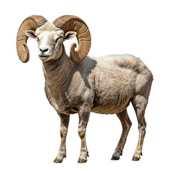 Wall Mural - Side view of a large ram with curled horns, cut out, isolated on a transparent background, no shadow