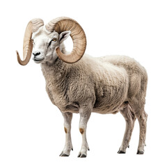 Wall Mural - Side view of a large ram with curled horns, cut out, isolated on a transparent background, no shadow