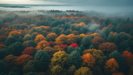 Wall Mural - vibrant foliage blanketing a dense forest under a muted, overcast sky