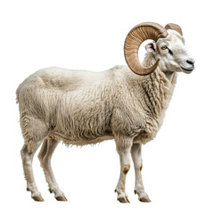 Wall Mural - Side view of a large ram with curled horns, cut out, isolated on a transparent background, no shadow