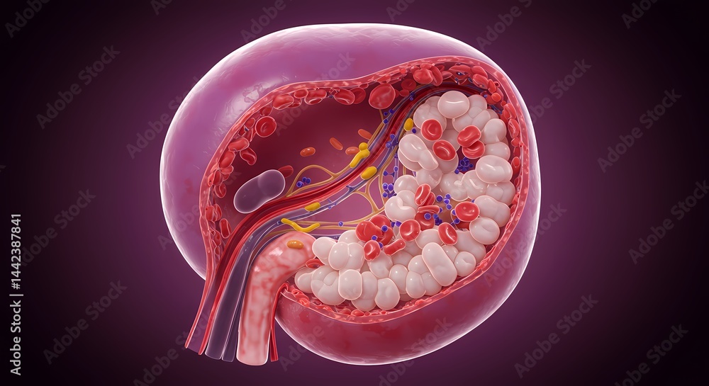 Human Spleen Anatomy Cross Section Showing Blood Cells and Organ ...