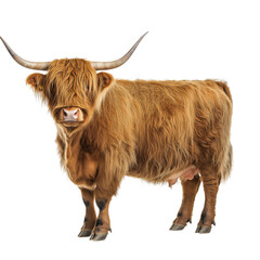 Wall Mural - Side view of a haired Highland cow, cut out, isolated on a transparent background, no shadow	
