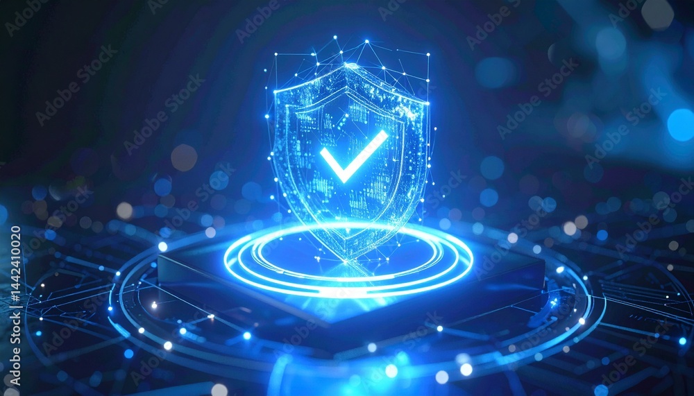 A digital shield with a checkmark, representing data protection and ...