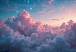 © GlopHetr - Magical pastel unicorn sky with glitter stars and pink clouds.