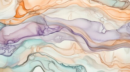 Poster - Flowing watercolor abstract background featuring pastel peach, lavender, and aqua for light and elegant modern presentations.