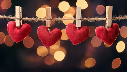 Wall Mural - happy valentine's day wedding birthday background banner panorama greeting - red hearts hang on a st