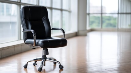 Aufkleber - An empty executive office chair positioned in a bright corporate environment, creating a sense of professionalism and inviting creativity with open space for branding