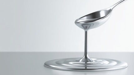 Aufkleber - Close-up shot features shimmering silver liquid flowing from a spoon, set against a white background to enhance the sleek and modern look of the composition
