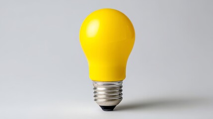 Aufkleber - A close-up of a yellow filament bulb stands upright, casting a subtle shadow on a smooth white background, creating a warm and inviting ambiance