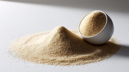 Leinwandbilder - Fine white sugar grains artistically mounded against a seamless white background showcase their texture and clarity, inviting a sense of sweetness and purity