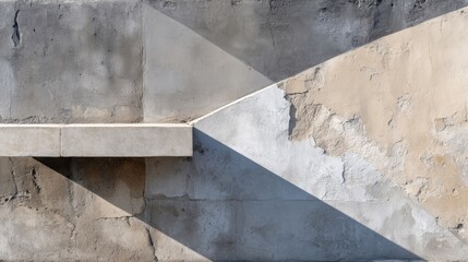 Poster - Wide shot features a concrete wall with peeling white paint and geometric shadows, embodying minimalist urban aesthetics with ample copy space