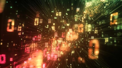 Wall Mural - abstract technological visualization of data flow with light streaks