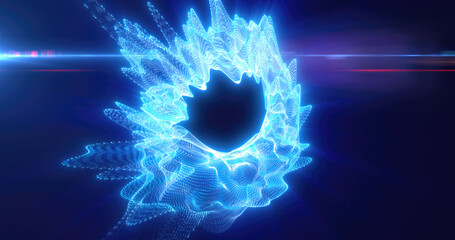 Wall Mural - a light burst creating an abstract swirl of blue color with bright digital points and a dark center