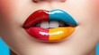 © Freshpixel - Artistic close-up of chic lips with a stylish split design in red and blue. This image exudes a sense of modernity and vibrancy in contemporary beauty.