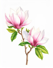 Leinwandbilder - Ilustracja vintage, kwiaty Magnolii na białym tle, tapeta, dekoracja. Generative AI