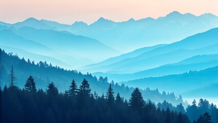 Naklejka na meble Sunrise paints the snowy mountain landscape, where fog and clouds drift across the alpine view