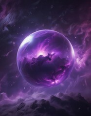 Wall Mural - ethereal orb glows, purple nebula swirls around , stars, astrophotography