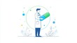 © Benzbutter - Medical professional holding large capsule surrounded by plants and decorative circles in a modern design style