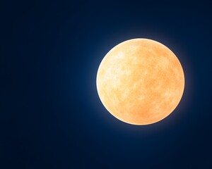 a large, luminous, amber-hued celestial body dominates a dark blue night sky