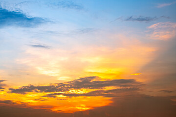 Wall Mural - beautiful , luxury soft gradient orange gold clouds and sunlight on the blue sky perfect for the bac