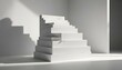 © Monster - A modern, minimalist design featuring a stark white staircase in a bright, empty space with shadows.