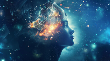 Leinwandbilder - This representation of transferring human consciousness to digital form in a cosmic setting.
