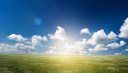 bright sun on blue sky with beautiful clouds