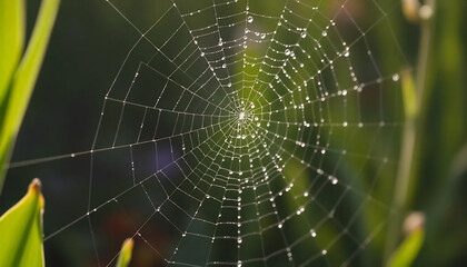 Close-Up of Dew-Covered Spider Web
