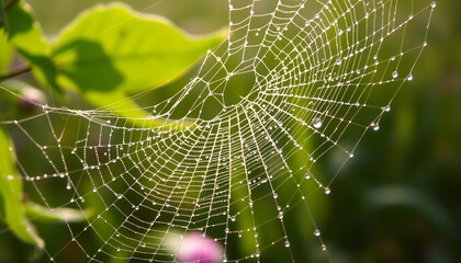 Close-Up of Dew-Covered Spider Web