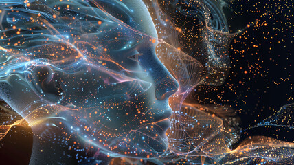 Aufkleber - This visualization of consciousness transfer showcasing neural networks and digital consciousness.
