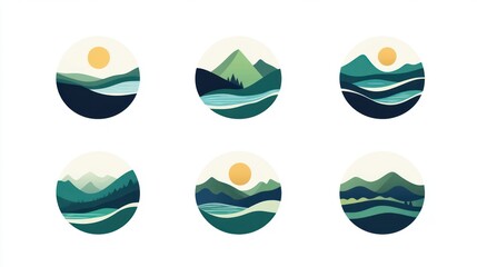 Minimalist Mountain Landscape Icons