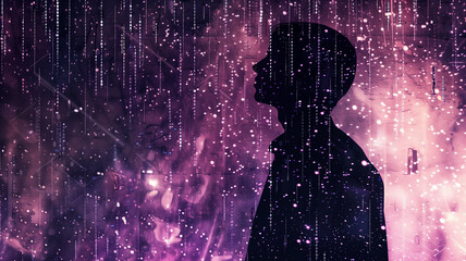 Aufkleber - This silhouette against a vibrant cosmic backdrop hints at a digital exploration journey.