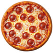© Agri - A complete pepperoni pizza, featuring a crispy crust, melted mozzarella cheese, and evenly distributed pepperoni slices, presented in a circular format.